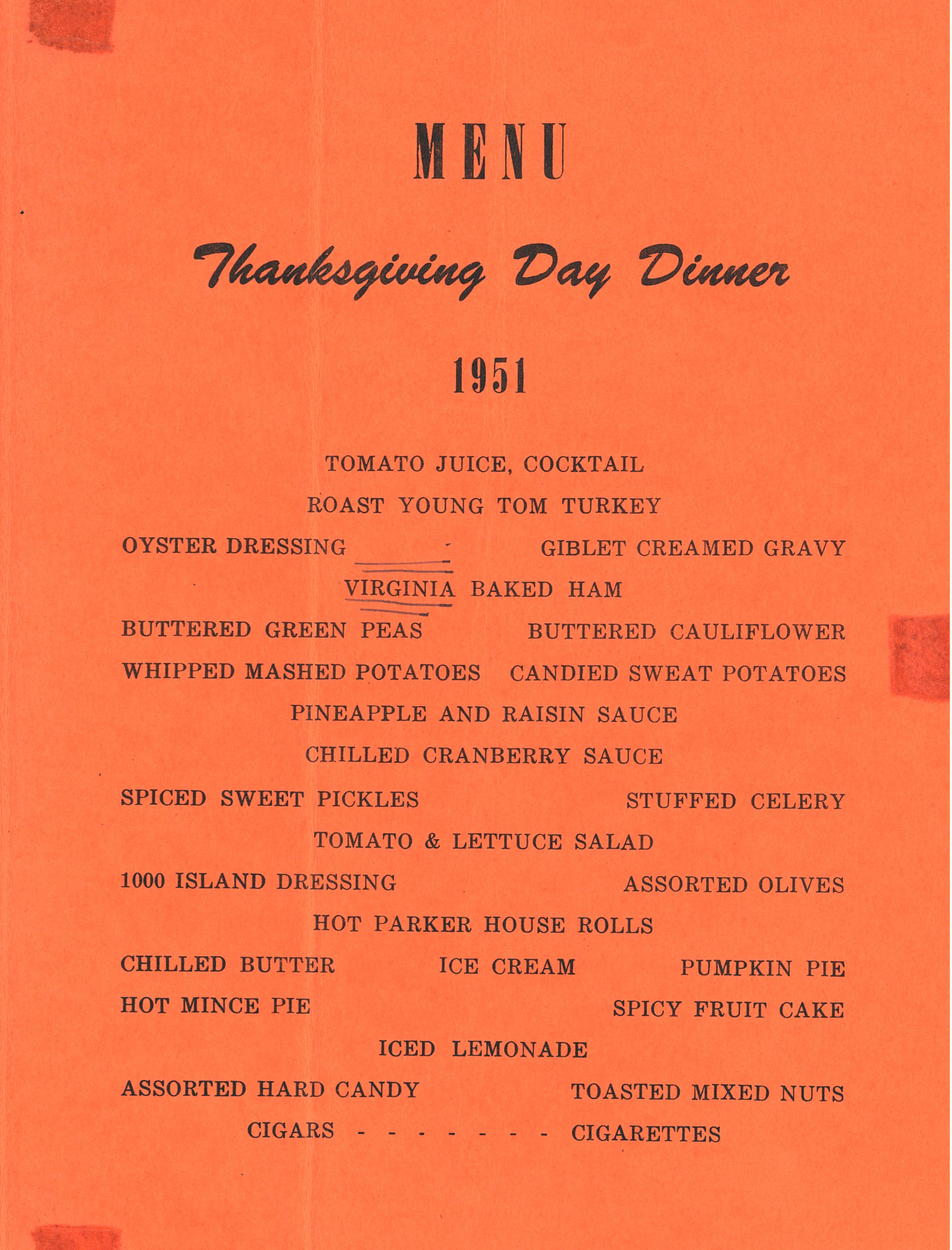 Thanksgiving Menu, Guam, 1951