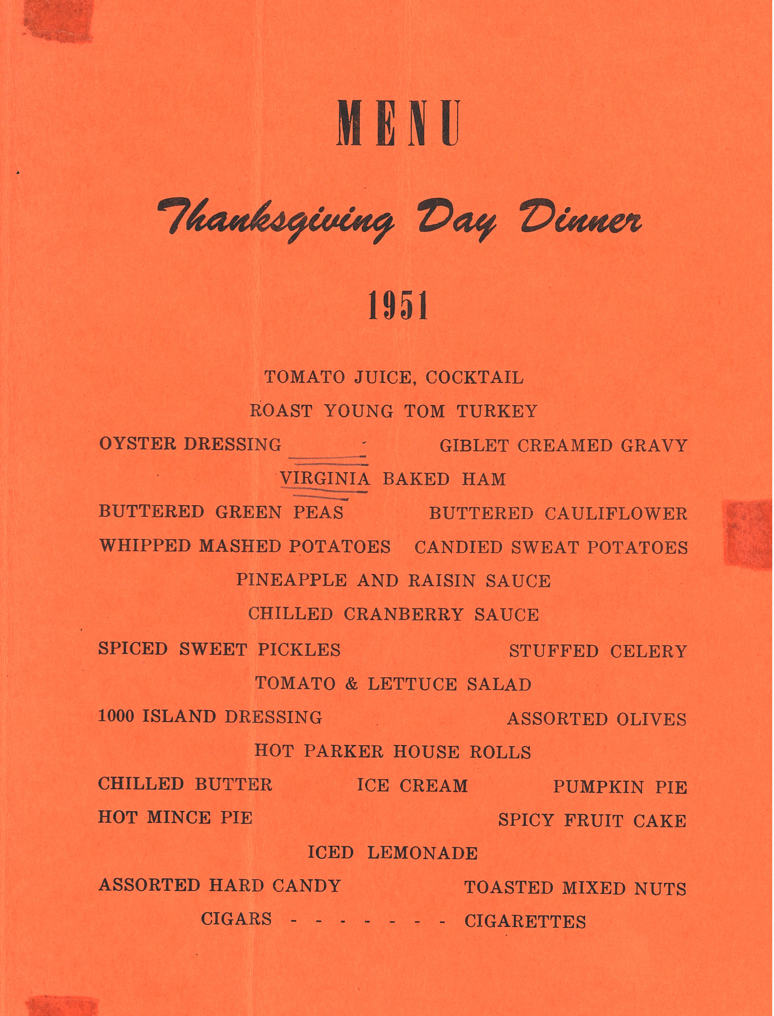 Thanksgiving Menu, Guam, 1951