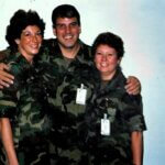 LTC Collins-Davis (right) pictured with fellow Army nurses, Robin Benchart (left) and Sid Atkinson, M.D. (middle) in 1986 at the 339th Hospital in Richmond, Virginia.